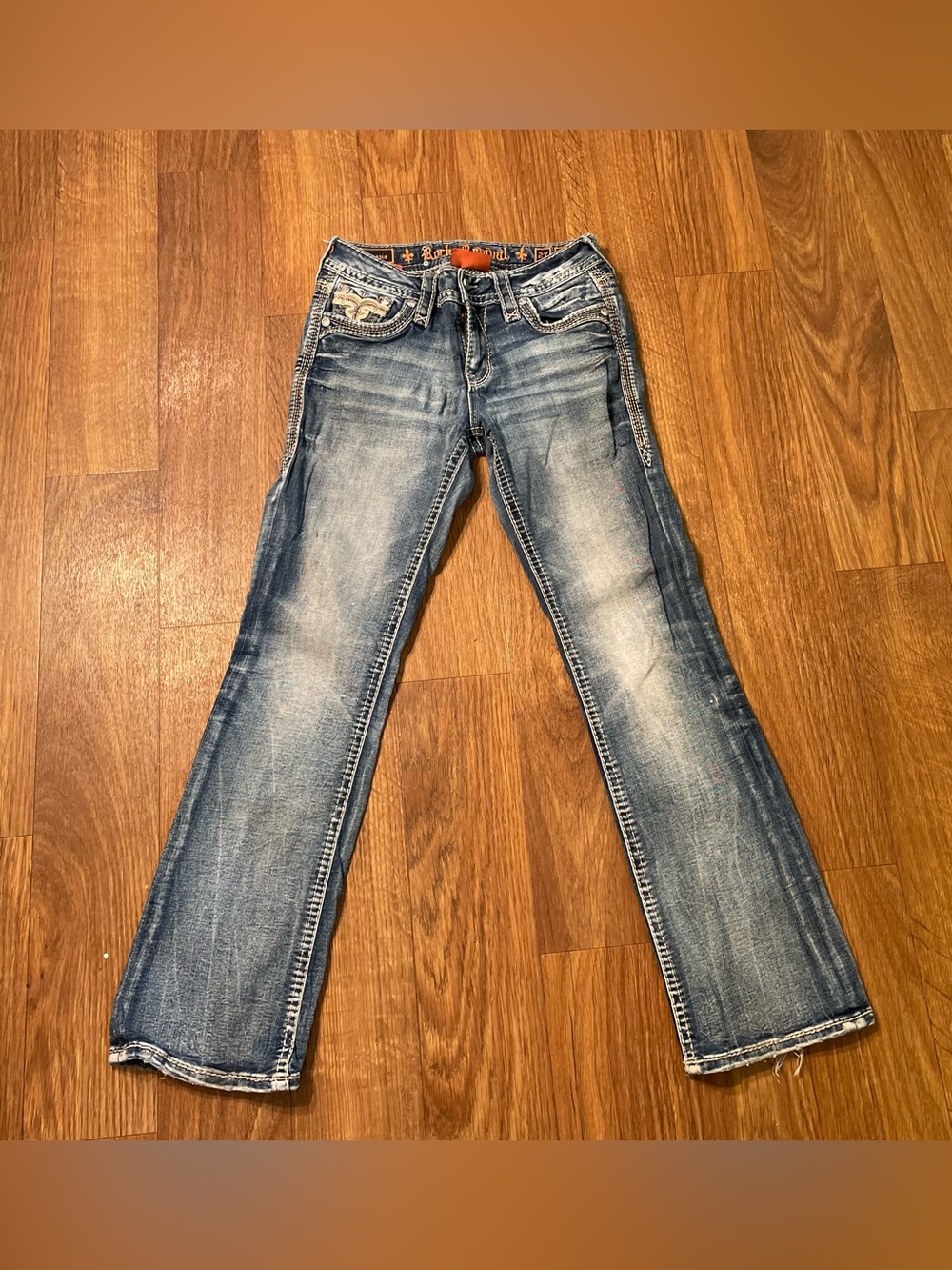 Y2k Rock Revival Freesia 27 Bootcut Jeans Rhinestone Embellished stretch